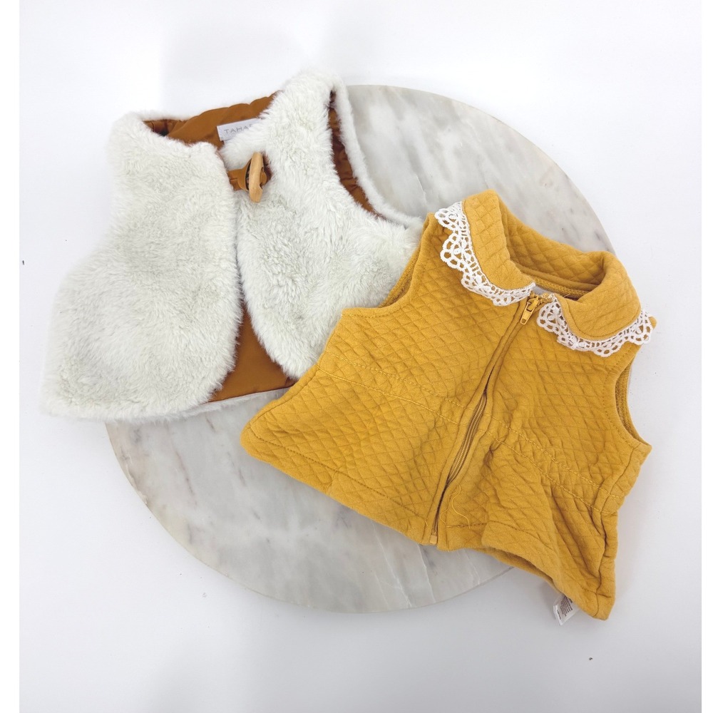 Tahari Faux Fur & Catherine Malandrino Quilted Lace Baby Vest Bundle 6-9M